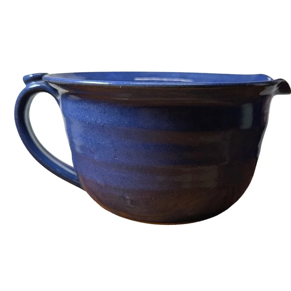 Downs Studio Pottery Cobalt Blue Glazed Stoneware Batter Bowl with Pour‎ Spout
